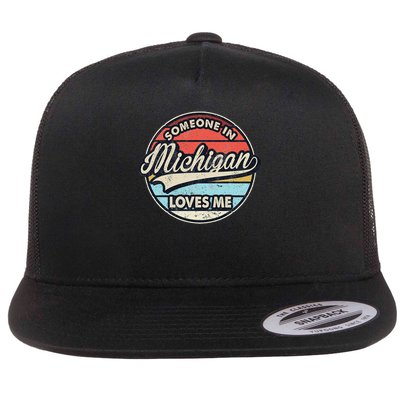 Someone In Michigan Loves Me Us State Cool Retro Flatbill Hat