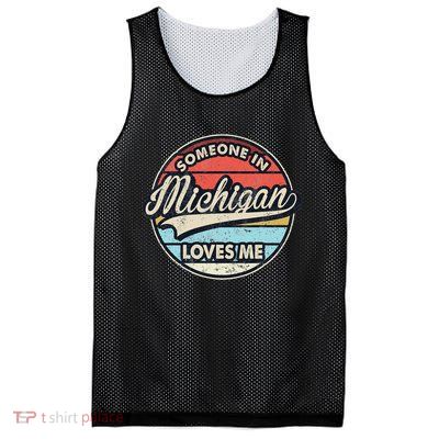 Someone In Michigan Loves Me Us State Cool Retro Mesh Reversible Basketball Jersey Tank