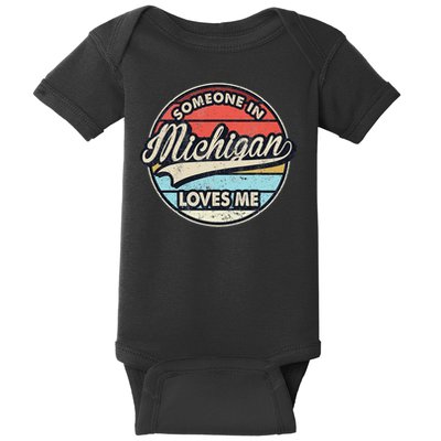 Someone In Michigan Loves Me Us State Cool Retro Baby Bodysuit