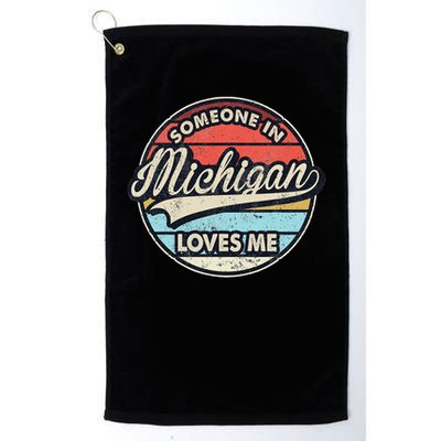 Someone In Michigan Loves Me Us State Cool Retro Golf Towel