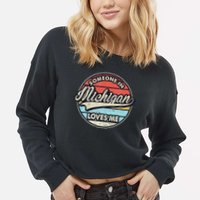 Someone In Michigan Loves Me Us State Cool Retro Cropped Pullover Crew