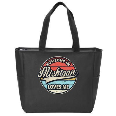 Someone In Michigan Loves Me Us State Cool Retro Zip Tote Bag