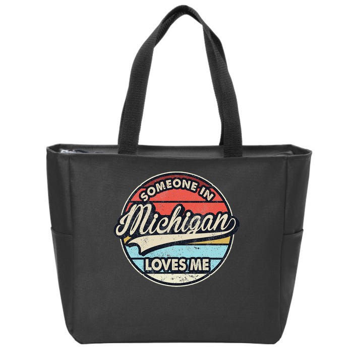 Someone In Michigan Loves Me Us State Cool Retro Zip Tote Bag
