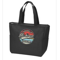 Someone In Michigan Loves Me Us State Cool Retro Zip Tote Bag
