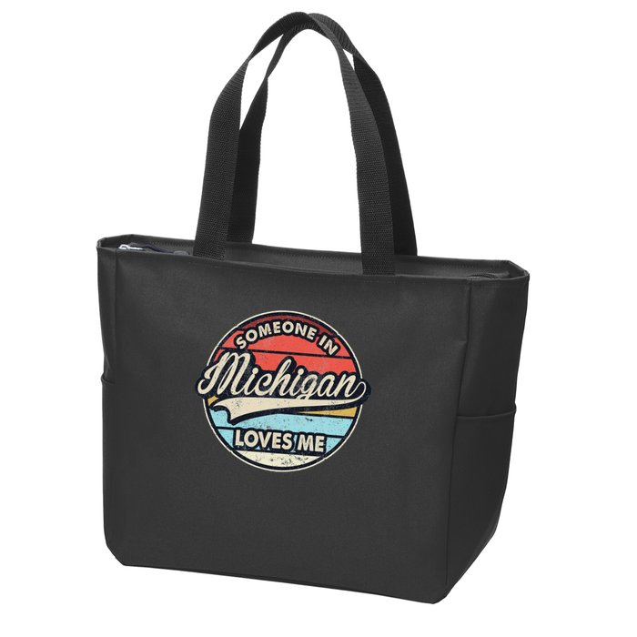 Someone In Michigan Loves Me Us State Cool Retro Zip Tote Bag
