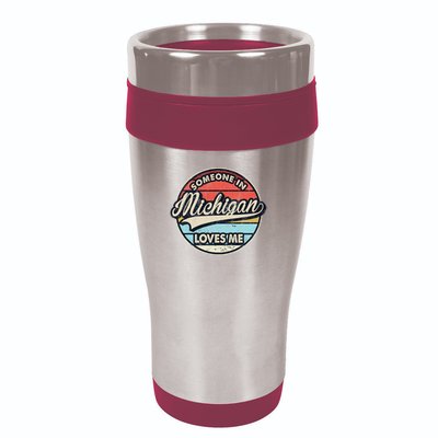 Someone In Michigan Loves Me Us State Cool Retro 16oz Travel Tumbler