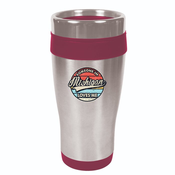 Someone In Michigan Loves Me Us State Cool Retro 16oz Travel Tumbler