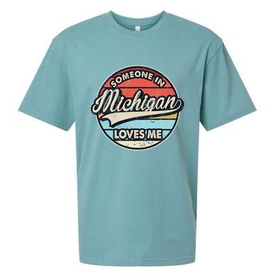 Someone In Michigan Loves Me Us State Cool Retro Sueded Cloud Jersey T-Shirt