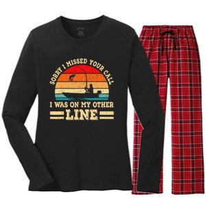 Sorry I Missed Your Call Was On Other Line Funny Fishing Women's Long Sleeve Flannel Pajama Set 