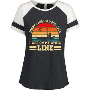 Sorry I Missed Your Call Was On Other Line Funny Fishing Enza Ladies Jersey Colorblock Tee