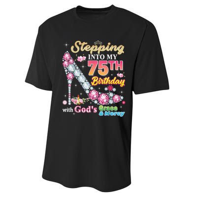 Stepping Into My 75th Birthday With God's Grace And Mercy Performance Sprint T-Shirt