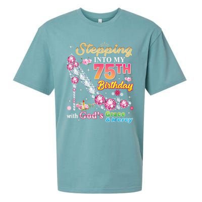 Stepping Into My 75th Birthday With God's Grace And Mercy Sueded Cloud Jersey T-Shirt