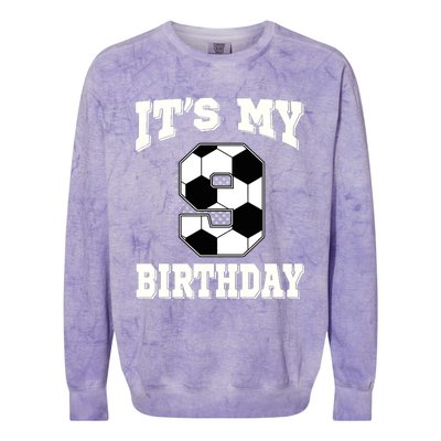 Soccer ItS My 9th Birthday 9 Years Old Boy Girl Colorblast Crewneck Sweatshirt