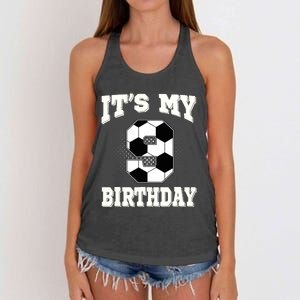 Soccer ItS My 9th Birthday 9 Years Old Boy Girl Women's Knotted Racerback Tank