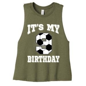 Soccer ItS My 9th Birthday 9 Years Old Boy Girl Women's Racerback Cropped Tank