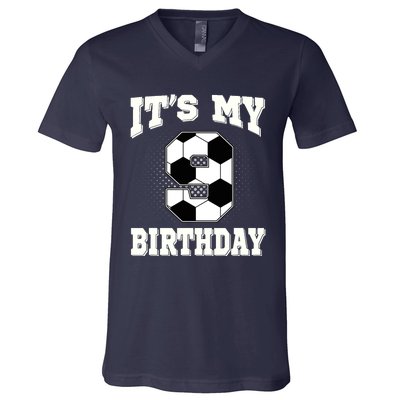 Soccer ItS My 9th Birthday 9 Years Old Boy Girl V-Neck T-Shirt