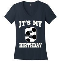 Soccer ItS My 9th Birthday 9 Years Old Boy Girl Women's V-Neck T-Shirt