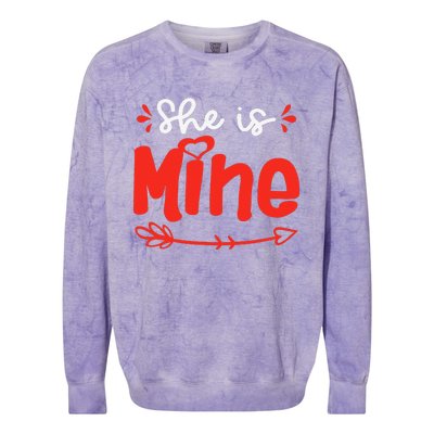 She Is Mine He Is Mine Set Matching Couples Valentine's Day Colorblast Crewneck Sweatshirt