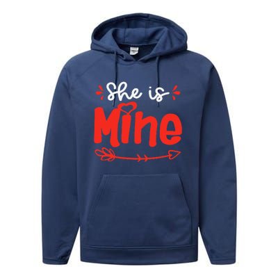 She Is Mine He Is Mine Set Matching Couples Valentine's Day Performance Fleece Hoodie