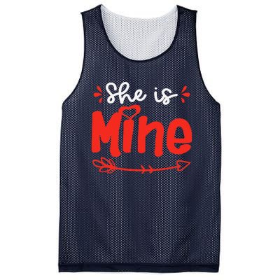 She Is Mine He Is Mine Set Matching Couples Valentine's Day Mesh Reversible Basketball Jersey Tank