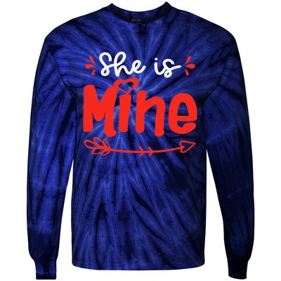 She Is Mine He Is Mine Set Matching Couples Valentine's Day Tie-Dye Long Sleeve Shirt