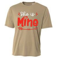 She Is Mine He Is Mine Set Matching Couples Valentine's Day Cooling Performance Crew T-Shirt