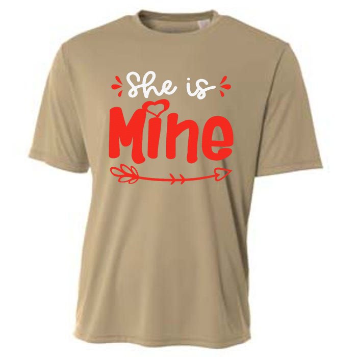 She Is Mine He Is Mine Set Matching Couples Valentine's Day Cooling Performance Crew T-Shirt