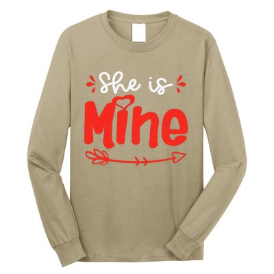 She Is Mine He Is Mine Set Matching Couples Valentine's Day Long Sleeve Shirt