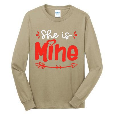 She Is Mine He Is Mine Set Matching Couples Valentine's Day Tall Long Sleeve T-Shirt