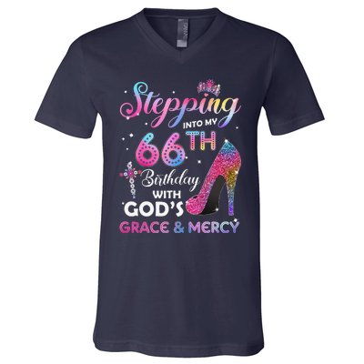 Stepping Into My 66th Birthday Gift Women 66 Years Old Pumps V-Neck T-Shirt