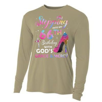 Stepping Into My 66th Birthday Gift Women 66 Years Old Pumps Cooling Performance Long Sleeve Crew