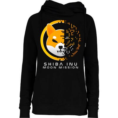 Shiba Inu Moon Mission DOGE Coin Cryptocurrency Womens Funnel Neck Pullover Hood