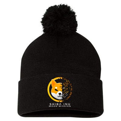 Shiba Inu Moon Mission DOGE Coin Cryptocurrency Pom Pom 12in Knit Beanie