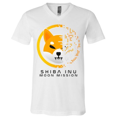 Shiba Inu Moon Mission DOGE Coin Cryptocurrency V-Neck T-Shirt