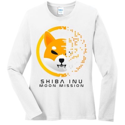 Shiba Inu Moon Mission DOGE Coin Cryptocurrency Ladies Long Sleeve Shirt