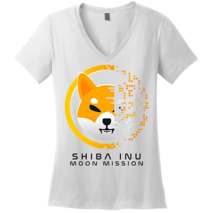 Shiba Inu Moon Mission DOGE Coin Cryptocurrency Women's V-Neck T-Shirt