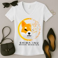 Shiba Inu Moon Mission DOGE Coin Cryptocurrency Women's V-Neck T-Shirt