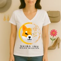 Shiba Inu Moon Mission DOGE Coin Cryptocurrency Women's V-Neck T-Shirt