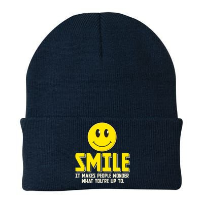 Smile It Makes People Wonder What YouRe Up To Happy Fun Knit Cap Winter Beanie