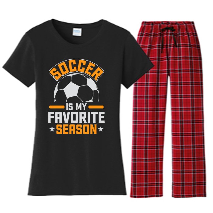 Soccer Is My Favorite Season Graphic Women's Flannel Pajama Set