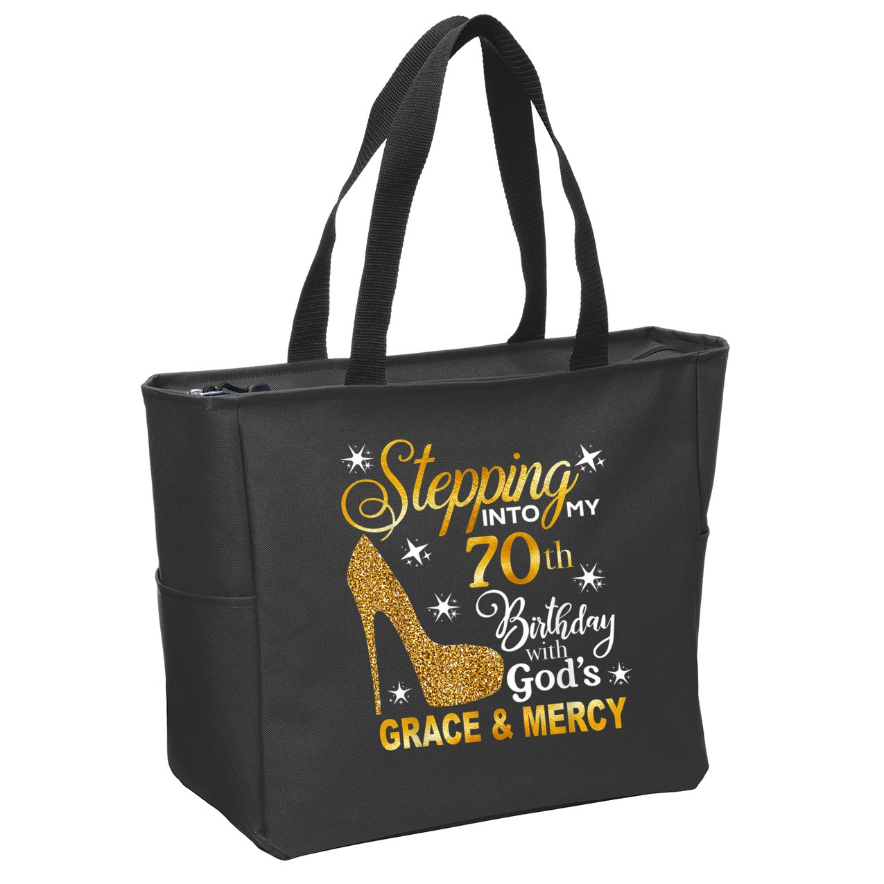 Stepping into my 70th birthday with God's grace & Mercy Zip Tote Bag