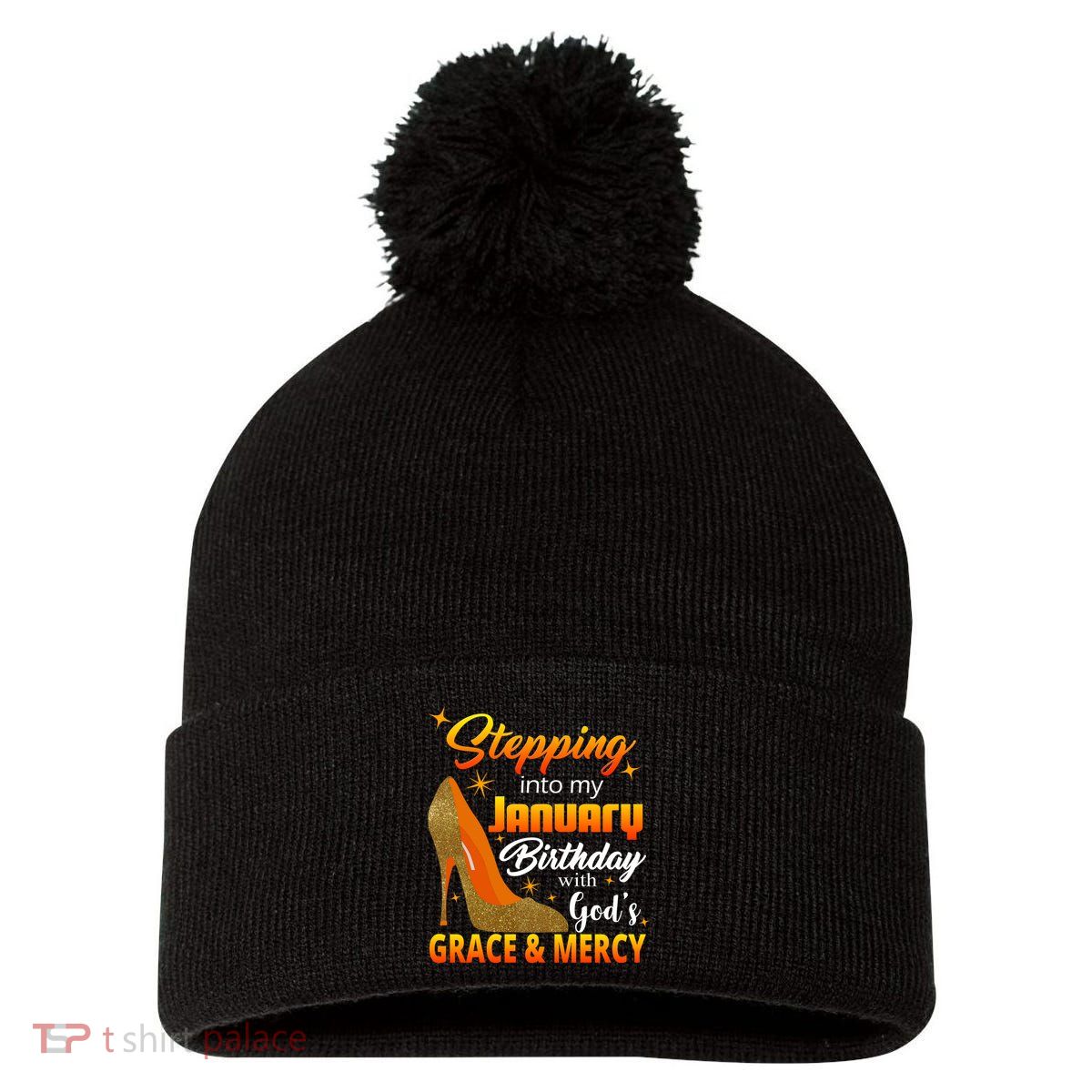 Stepping Into My January Birthday With God's Grace And Mercy Pom Pom 12in Knit Beanie