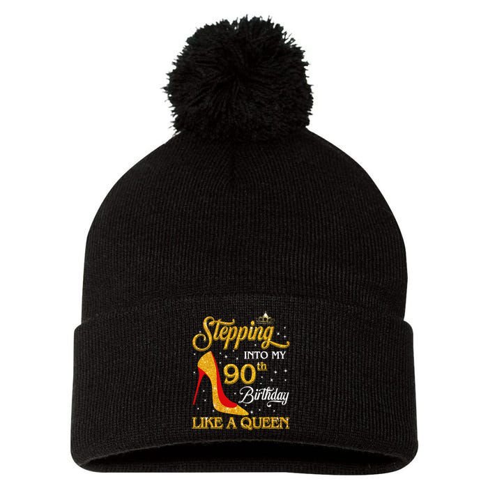 Stepping Into My 90th Birthday Like A Queen Bday Gift  Pom Pom 12in Knit Beanie