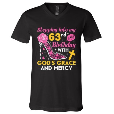 Stepping Into My 63rd Birthday With God's Graces Mercy V-Neck T-Shirt