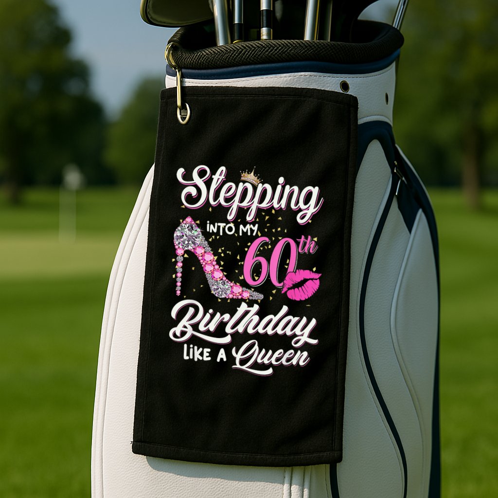 Stepping Into My 60th Birthday Like A Queen Golf Towel