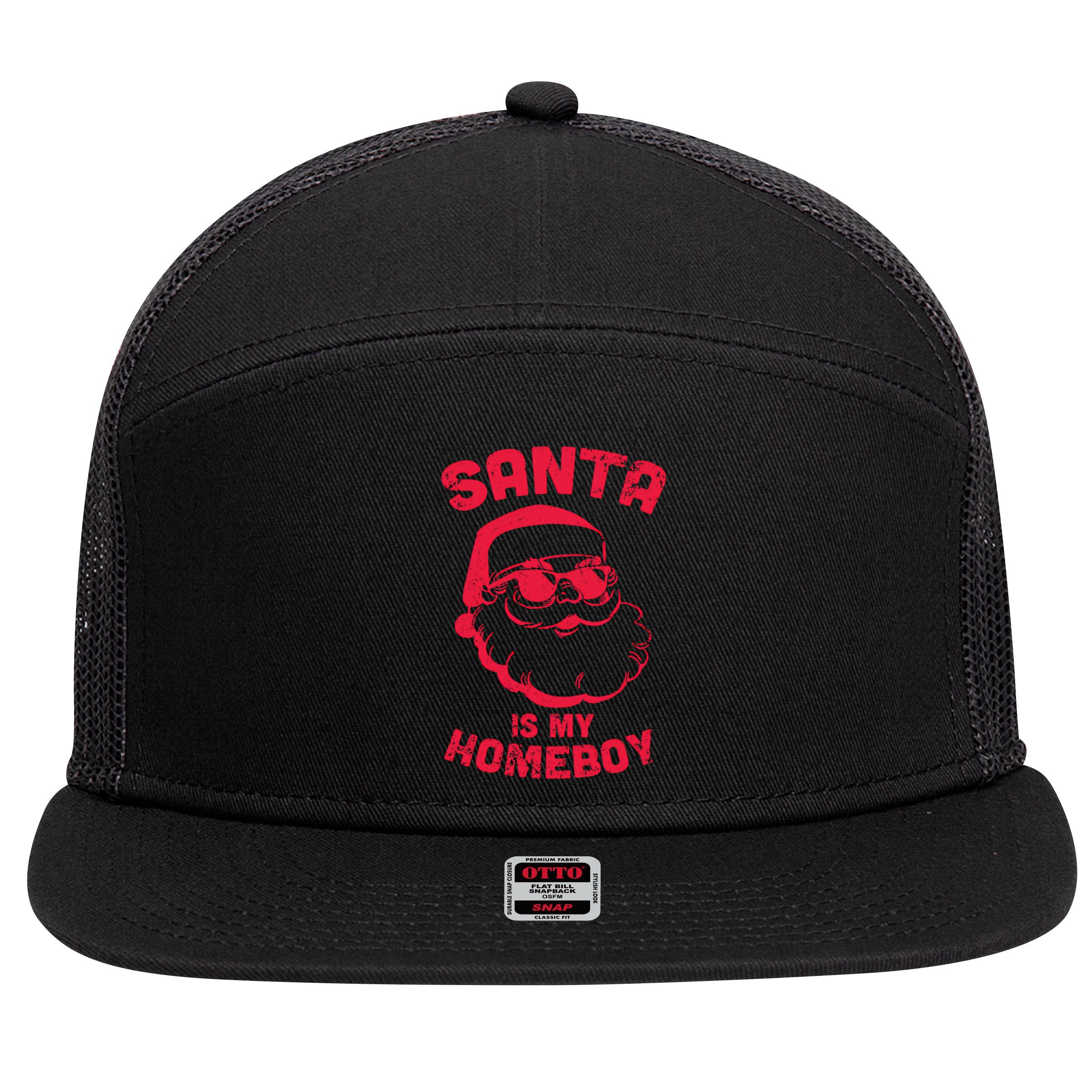 Santa Is My Homeboy Christmas 7 Panel Mesh Trucker Snapback Hat