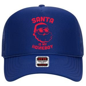 Santa Is My Homeboy Christmas High Crown Mesh Back Trucker Hat