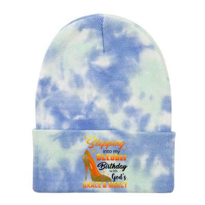 Stepping Into My October Birthday With God's Grace And Mercy Tie Dye 12in Knit Beanie