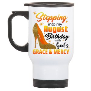 Stepping Into My August Birthday With God's Grace And Mercy Stainless Steel Travel Mug