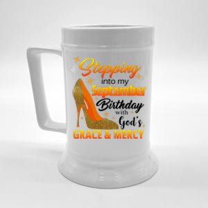 Stepping Into My September Birthday With God's Grace And Mercy Beer Stein